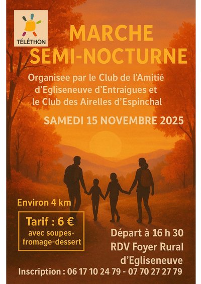 Téléthon : Repas et marche semi-nocturne_Égliseneuve-d'Entraigues